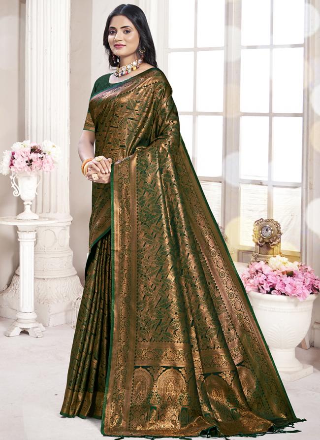 Silk Green Festival Wear Weaving Saree